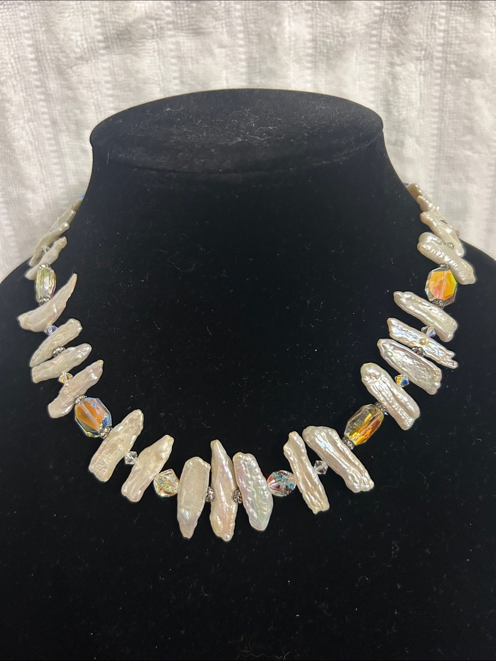 Iridescent Baroque Pearl Necklace with Aurora Crystal Accents